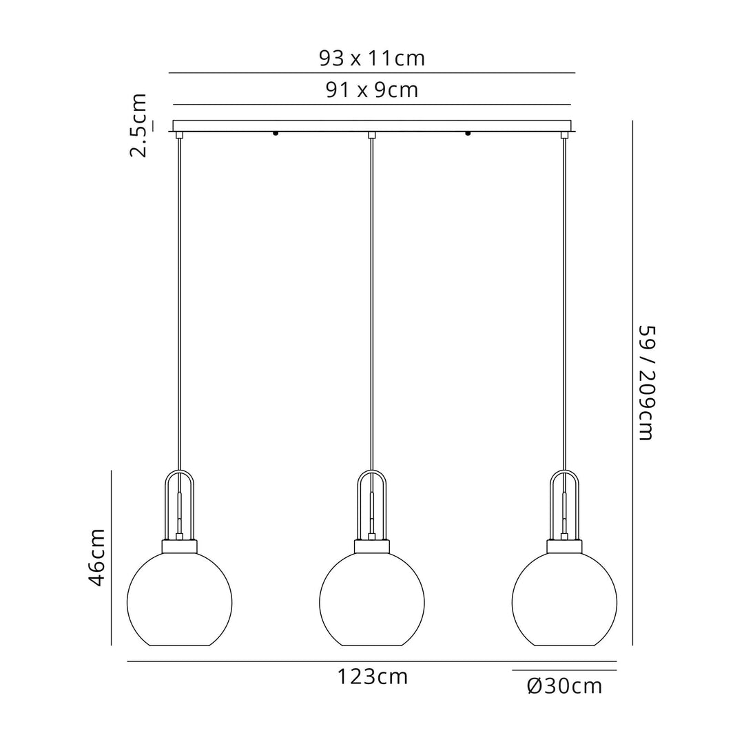 Nelson Lighting NLK05829 Acme 3 Light Linear Pendant Polished Nickel Matt Black