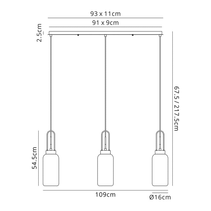 Nelson Lighting NLK05839 Acme 3 Light Linear Pendant Polished Nickel Matt Black