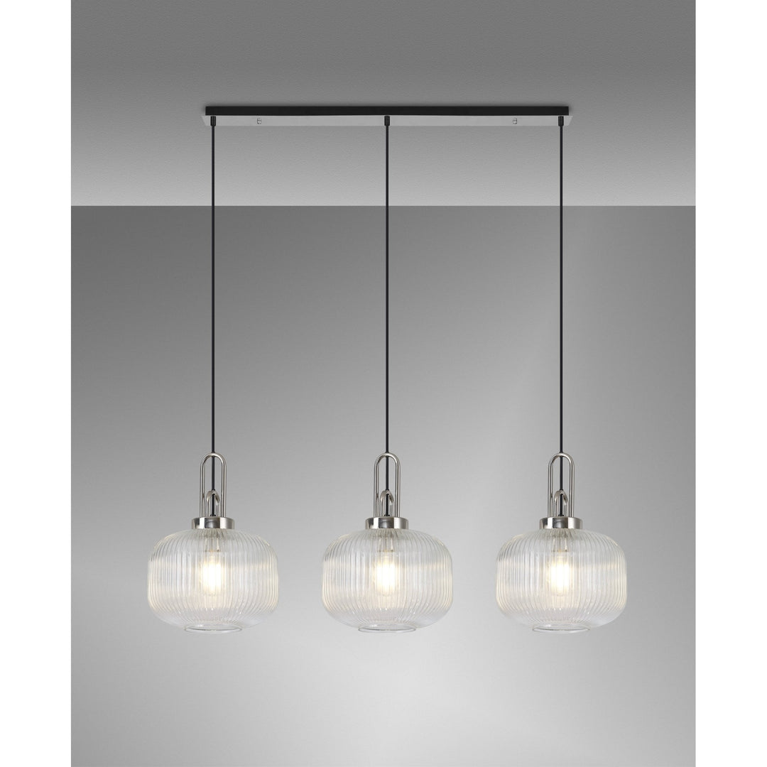 Nelson Lighting NLK05859 Acme 3 Light Linear Pendant Polished Nickel Matt Black