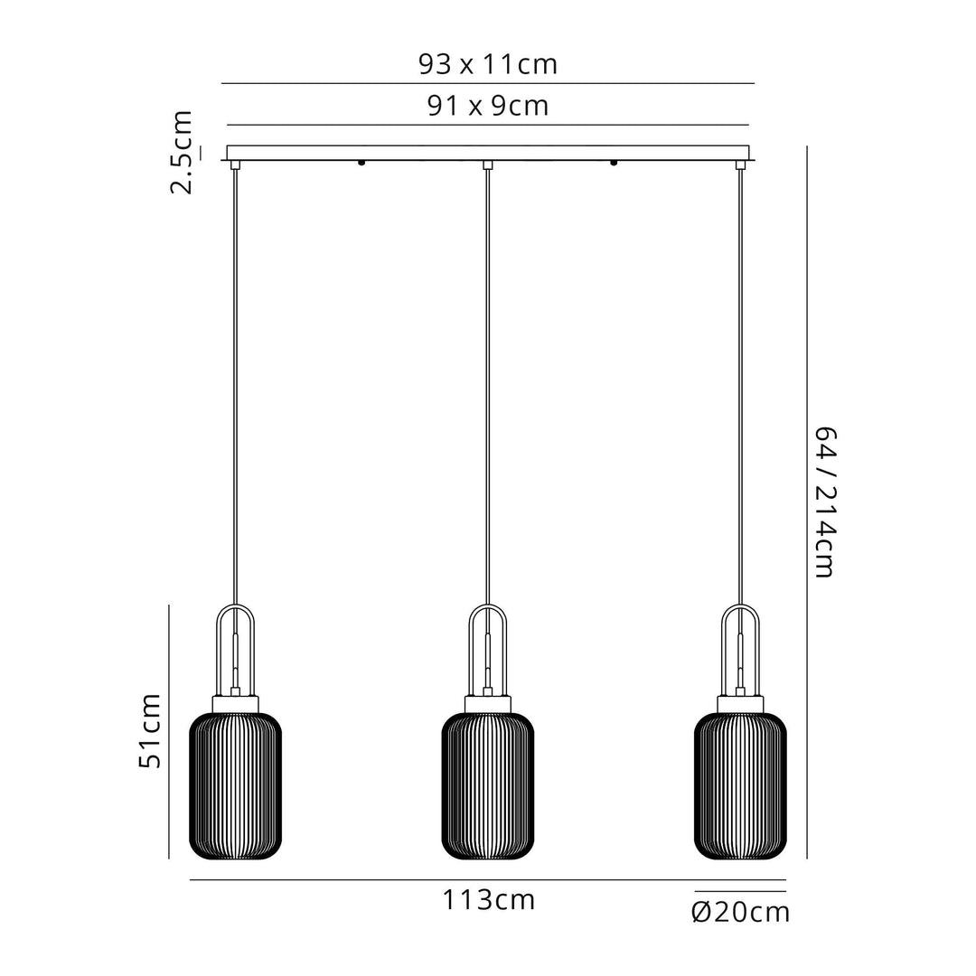 Nelson Lighting NLK05879 Acme 3 Light Linear Pendant Polished Nickel Matt Black