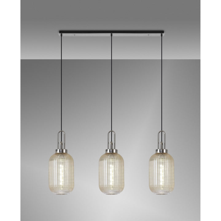 Nelson Lighting NLK05909 Acme 3 Light Linear Pendant Polished Nickel Matt Black