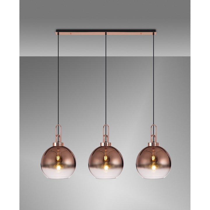 Nelson Lighting NLK05959 Amsterdam 3 Light Linear Pendant Copper Matt Black