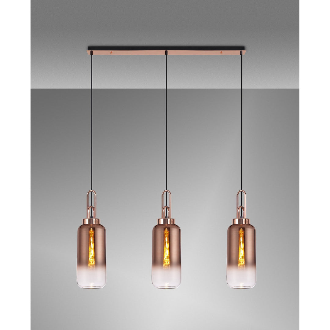 Nelson Lighting NLK05969 Amsterdam 3 Light Linear Pendant Copper Matt Black