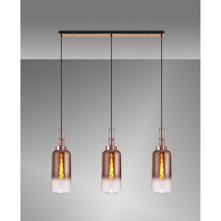 Nelson Lighting NLK05969 Amsterdam 3 Light Linear Pendant Copper Matt Black