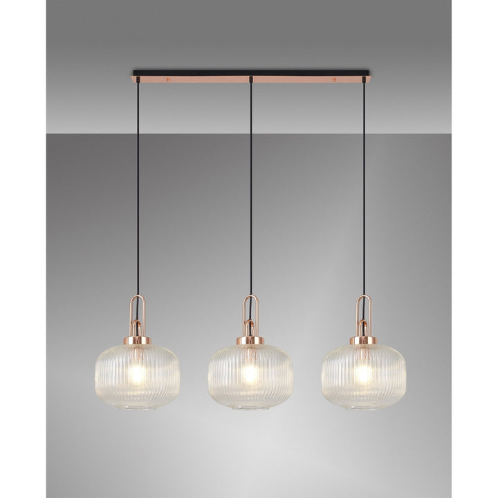 Nelson Lighting NLK05989 Amsterdam 3 Light Linear Pendant Copper Matt Black