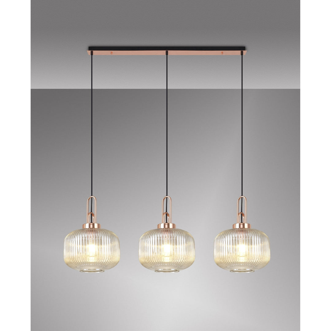 Nelson Lighting NLK05999 Amsterdam 3 Light Linear Pendant Copper Matt Black