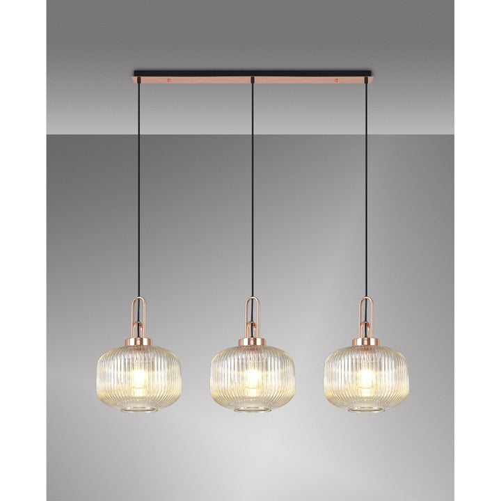 Nelson Lighting NLK05999 Amsterdam 3 Light Linear Pendant Copper Matt Black