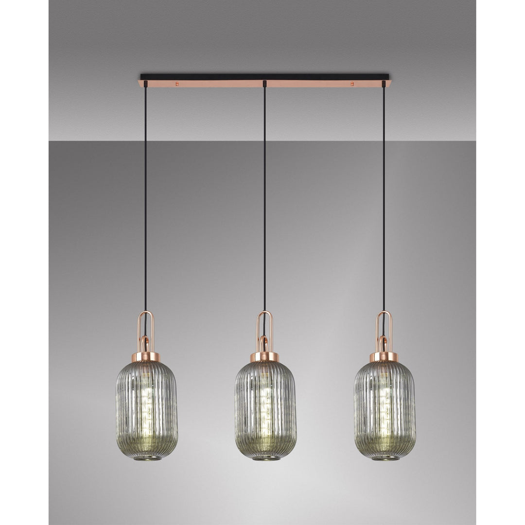 Nelson Lighting NLK06029 Amsterdam 3 Light Linear Pendant Copper Matt Black