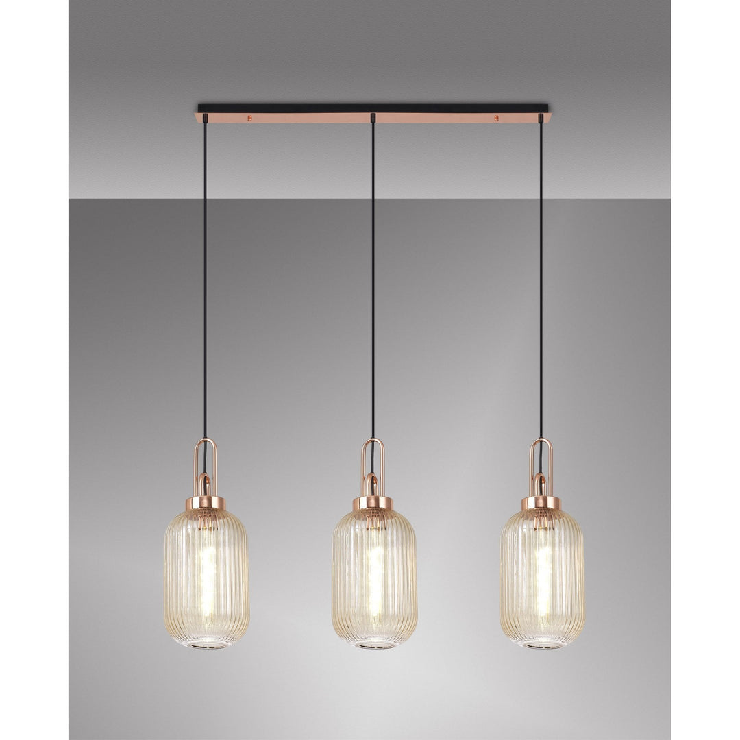 Nelson Lighting NLK06039 Amsterdam 3 Light Linear Pendant Copper Matt Black