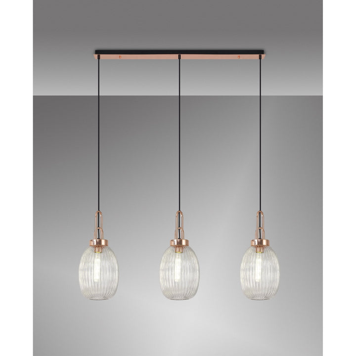 Nelson Lighting NLK06049 Amsterdam 3 Light Linear Pendant Copper Matt Black