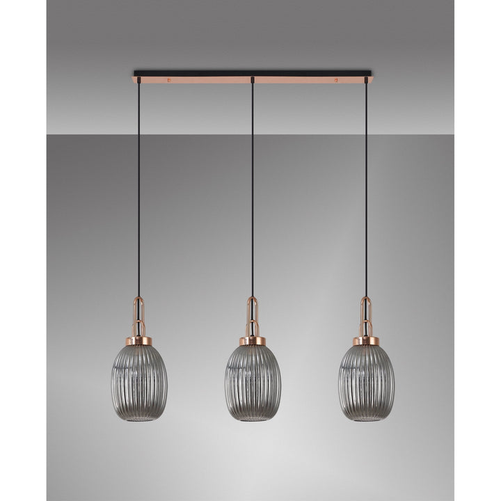 Nelson Lighting NLK06059 Amsterdam 3 Light Linear Pendant Copper Matt Black