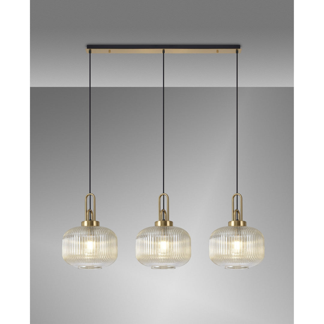 Nelson Lighting NLK06129 Acme 3 Light Linear Pendant Brass Gold Matt Black