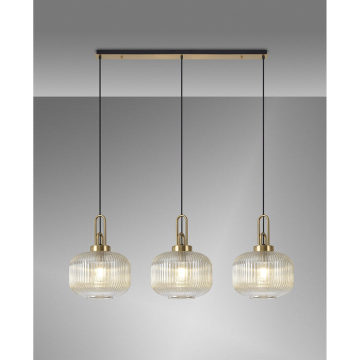 Nelson Lighting NLK06129 Acme 3 Light Linear Pendant Brass Gold Matt Black