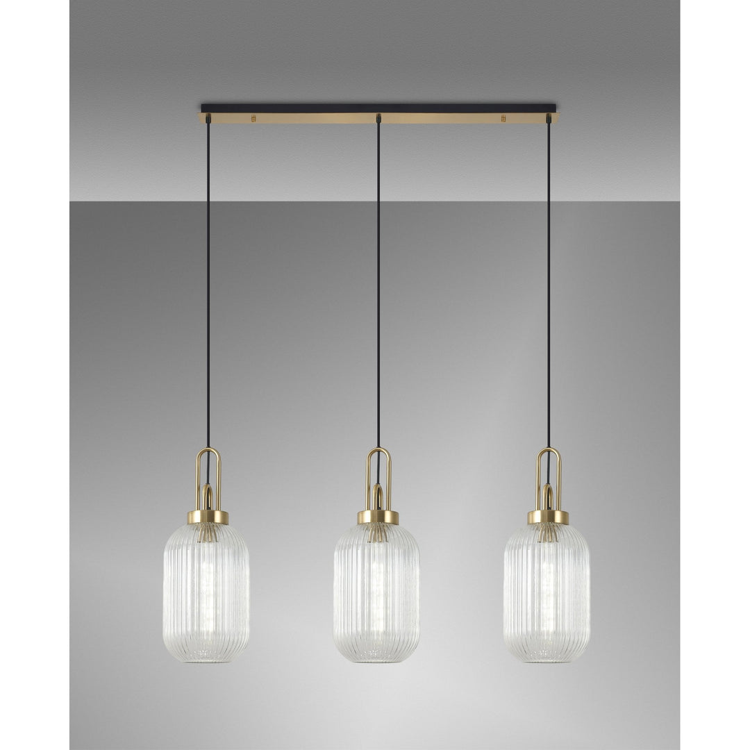 Nelson Lighting NLK06149 Acme 3 Light Linear Pendant Brass Gold Matt Black