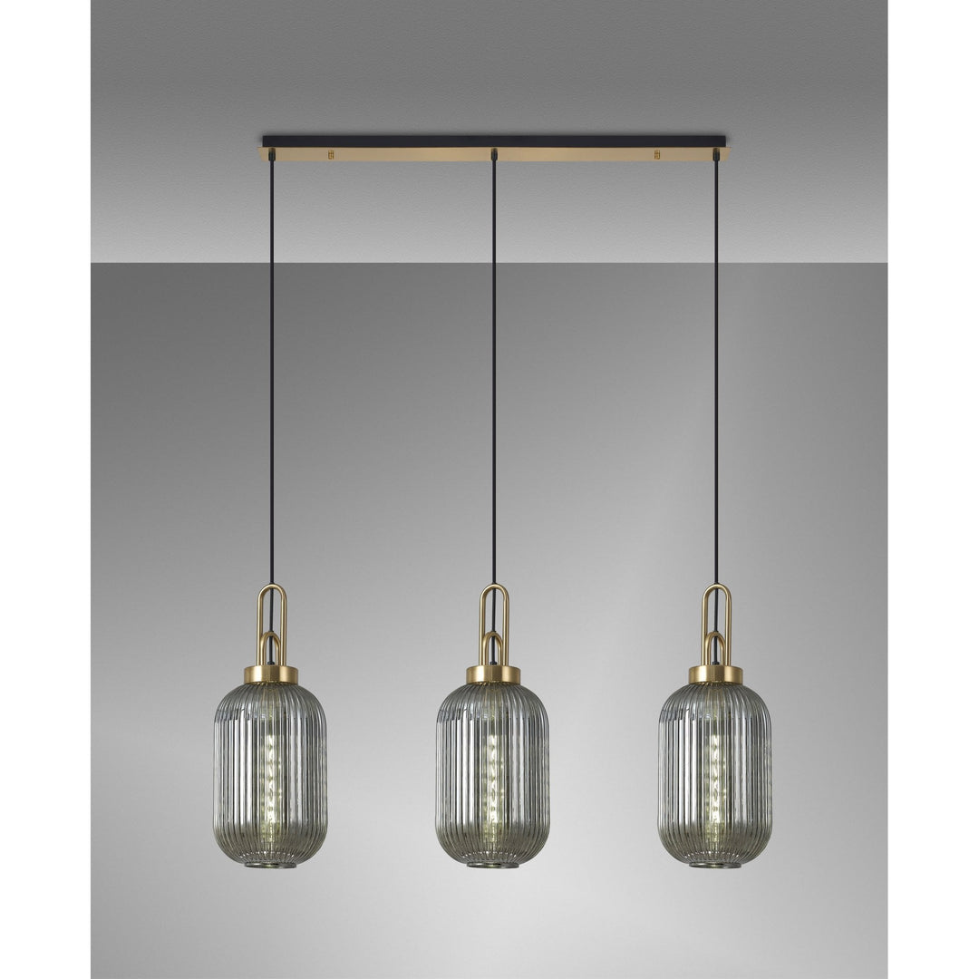 Nelson Lighting NLK06159 Acme 3 Light Linear Pendant Brass Gold Matt Black