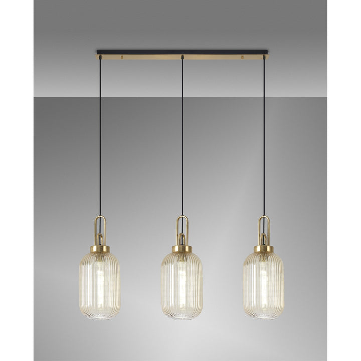 Nelson Lighting NLK06169 Acme 3 Light Linear Pendant Brass Gold Matt Black