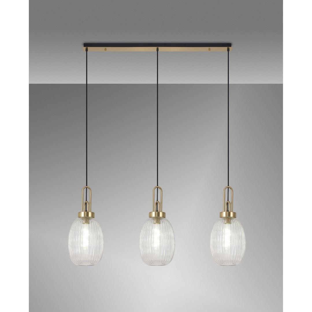 Nelson Lighting NLK06179 Acme 3 Light Linear Pendant Brass Gold Matt Black