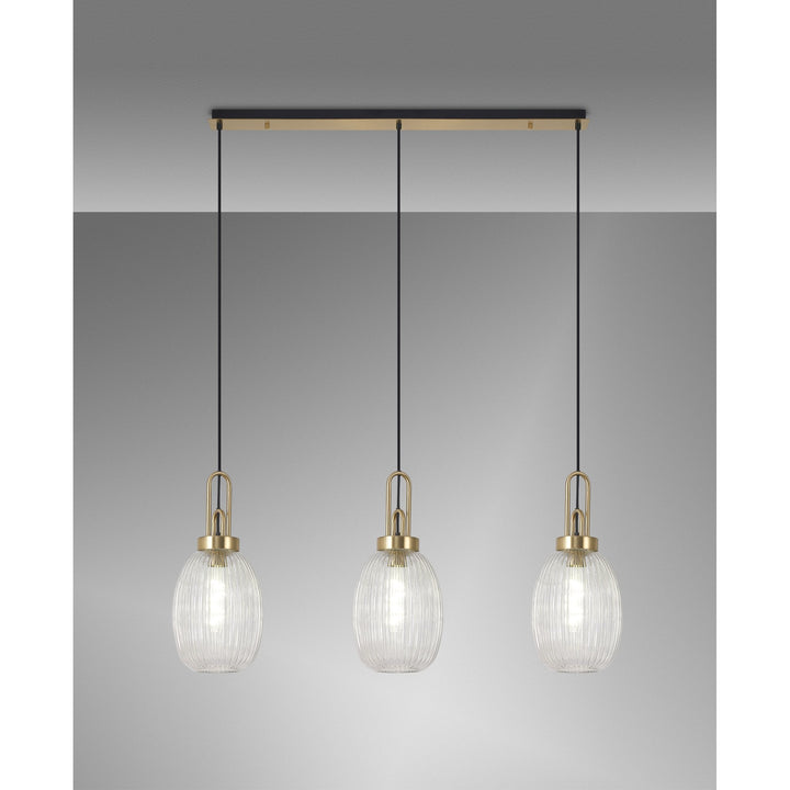 Nelson Lighting NLK06179 Acme 3 Light Linear Pendant Brass Gold Matt Black