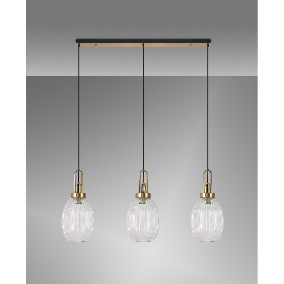 Nelson Lighting NLK06179 Acme 3 Light Linear Pendant Brass Gold Matt Black