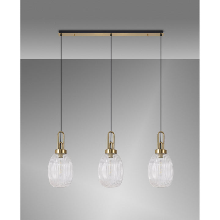 Nelson Lighting NLK06179 Acme 3 Light Linear Pendant Brass Gold Matt Black