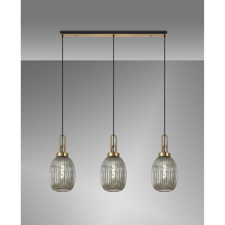 Nelson Lighting NLK06189 Acme 3 Light Linear Pendant Brass Gold Matt Black