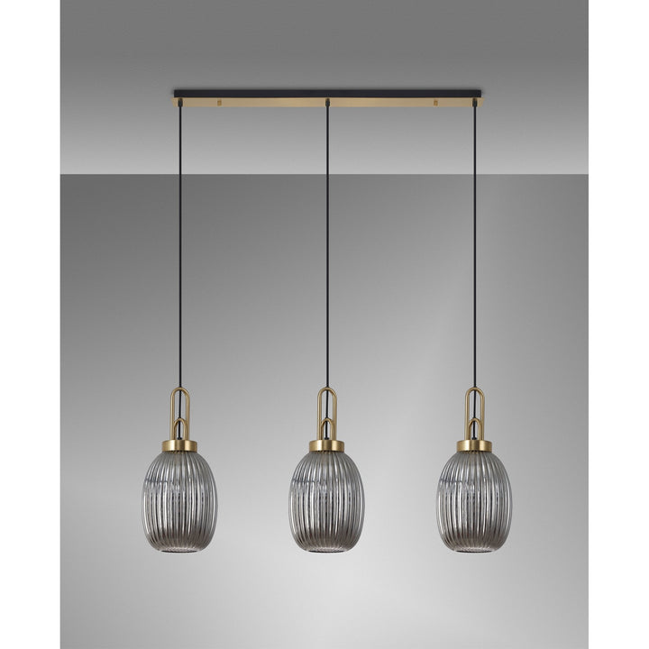 Nelson Lighting NLK06189 Acme 3 Light Linear Pendant Brass Gold Matt Black