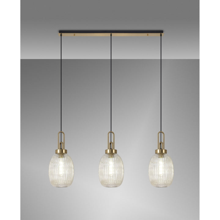 Nelson Lighting NLK06199 Acme 3 Light Linear Pendant Brass Gold Matt Black