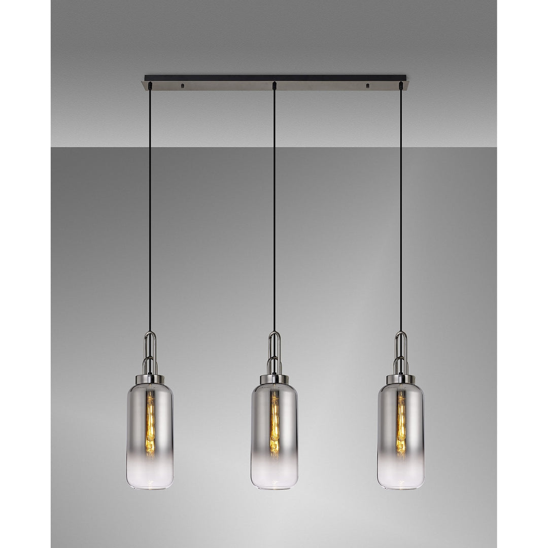 Nelson Lighting NLK06229 Acme 3 Light Linear Pendant Black Chrome Matt Black