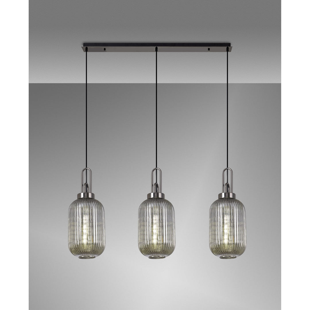 Nelson Lighting NLK06249 Acme 3 Light Linear Pendant Black Chrome Matt Black