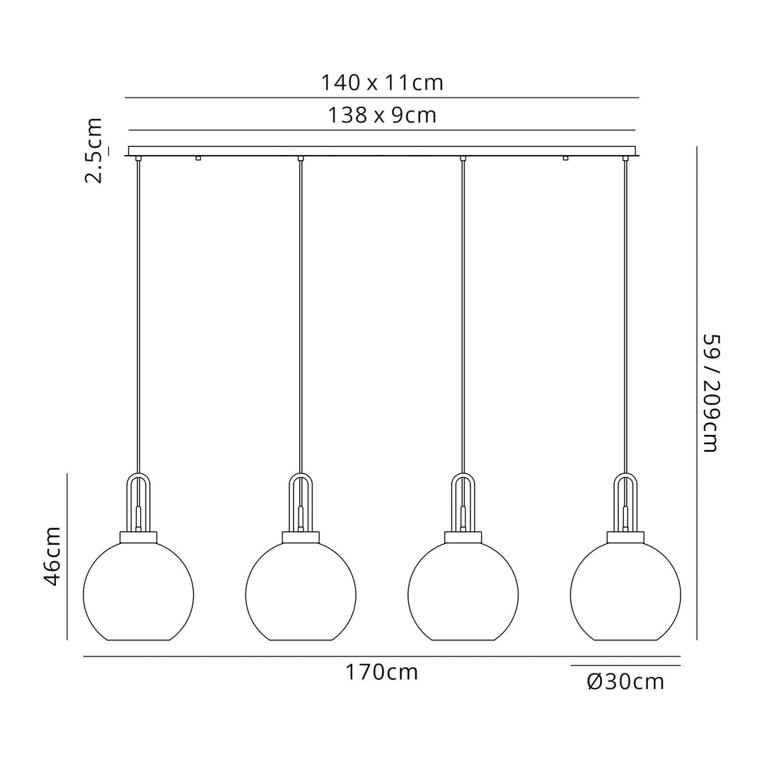 Nelson Lighting NLK06259 Acme 4 Light Linear Pendant Polished Nickel Matt Black