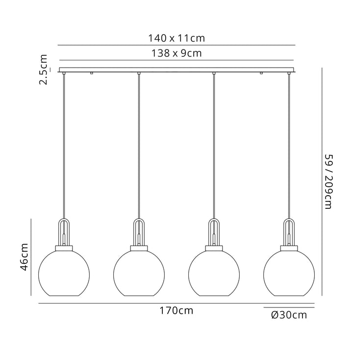 Nelson Lighting NLK06259 Acme 4 Light Linear Pendant Polished Nickel Matt Black