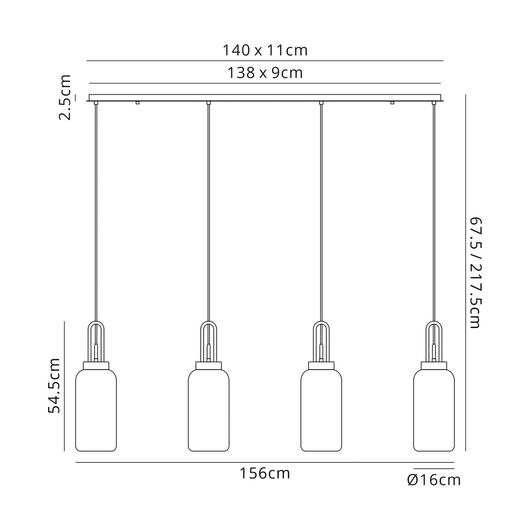 Nelson Lighting NLK06269 Acme 4 Light Linear Pendant Polished Nickel Matt Black