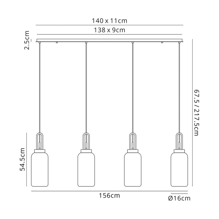 Nelson Lighting NLK06269 Acme 4 Light Linear Pendant Polished Nickel Matt Black