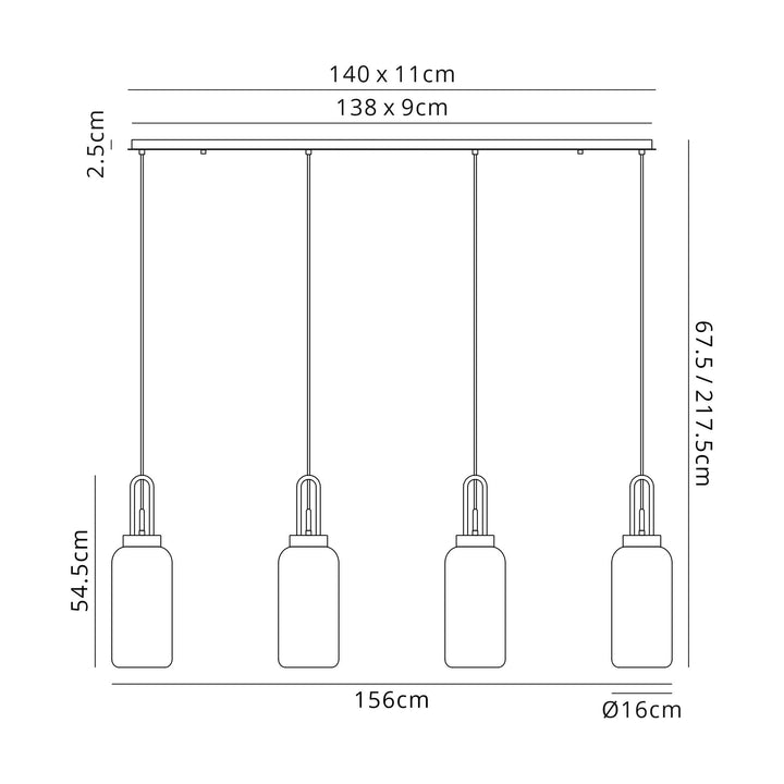 Nelson Lighting NLK06289 Amsterdam 4 Light Linear Pendant Copper Matt Black