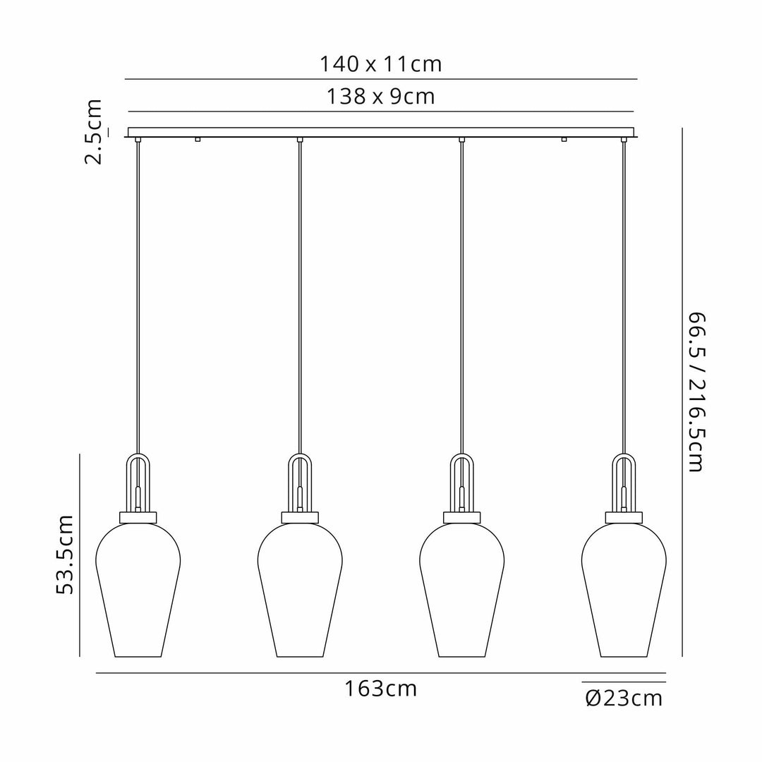 Nelson Lighting NLK09169 Acme 4 Light Linear Pendant Polished Nickel Matt Black