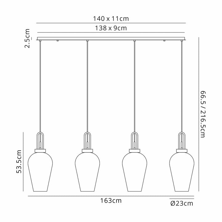 Nelson Lighting NLK09169 Acme 4 Light Linear Pendant Polished Nickel Matt Black