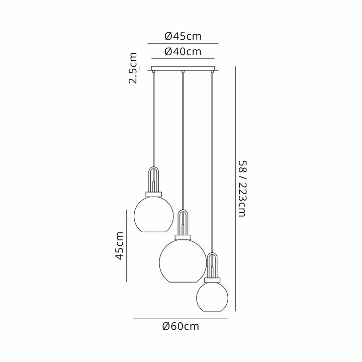 Nelson Lighting NLK15519 Acme 3 Light Round Pendant Antique Silver Matt Black