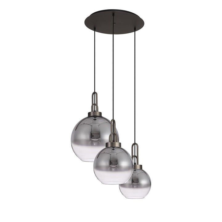 Nelson Lighting NLK15519 Acme 3 Light Round Pendant Antique Silver Matt Black