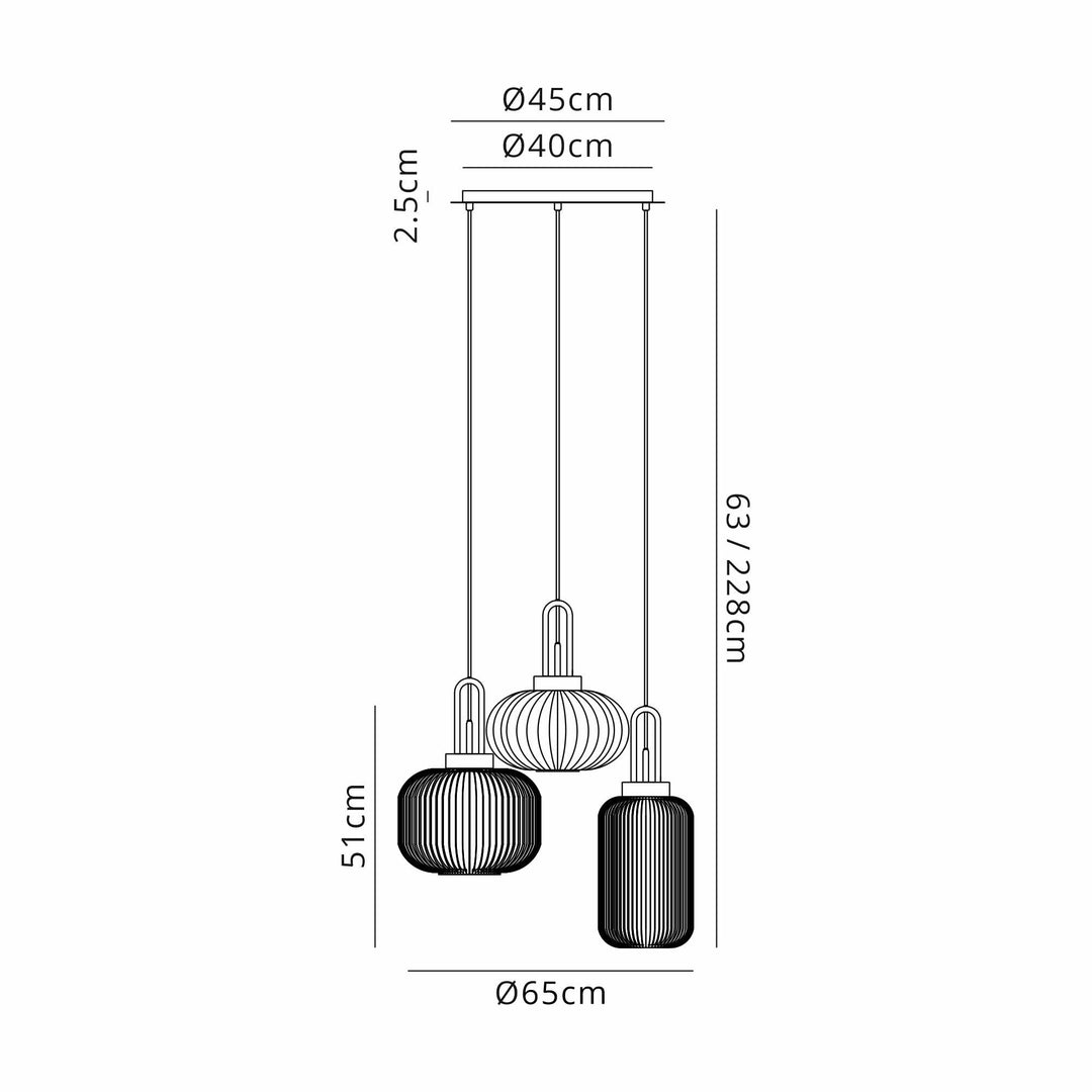 Nelson Lighting NLK15539 Acme 3 Light Round Pendant Polished Nickel Matt Black