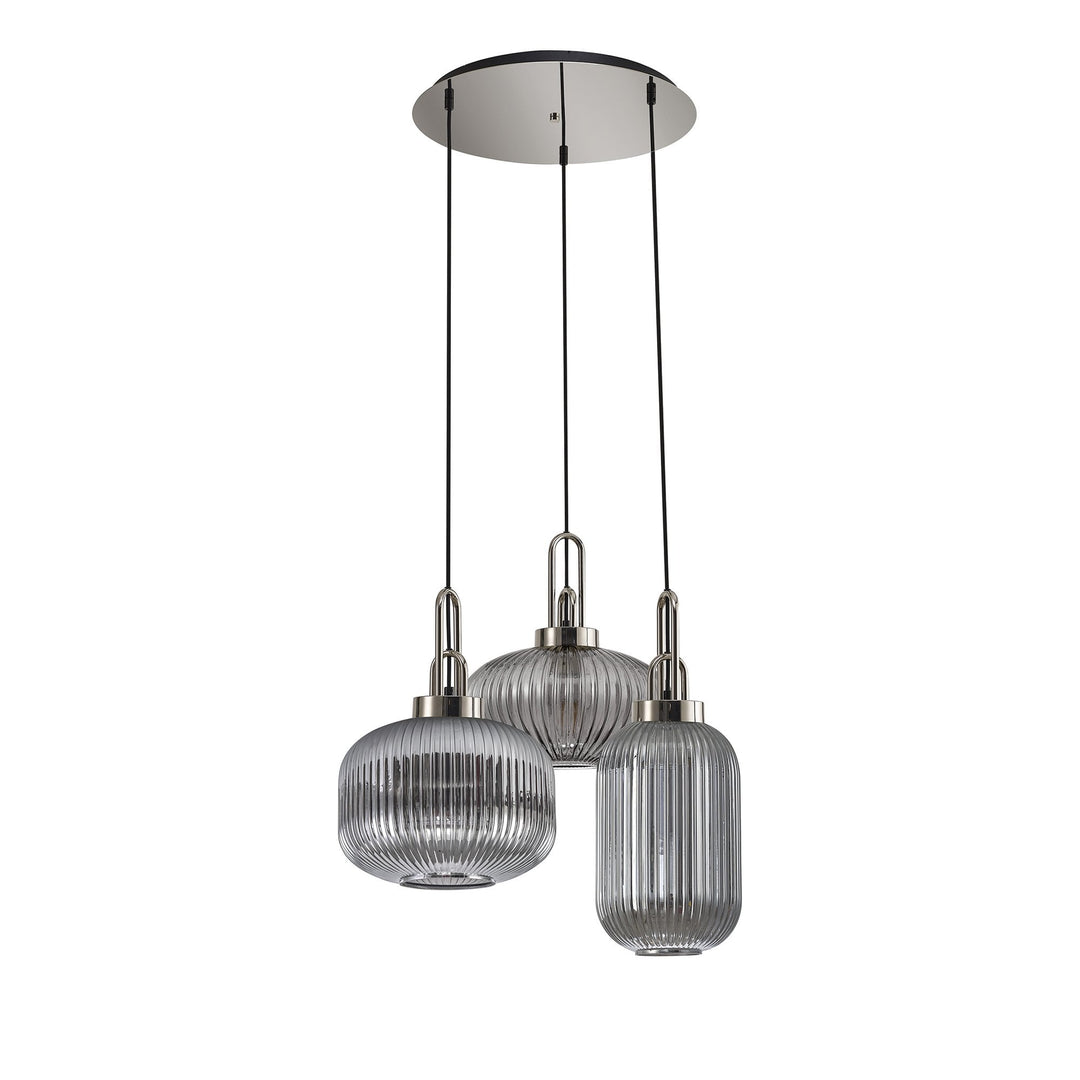 Nelson Lighting NLK15539 Acme 3 Light Round Pendant Polished Nickel Matt Black