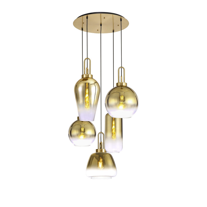 Nelson Lighting NLK15589 Acme 5 Light Round Pendant Brass Gold Matt Black