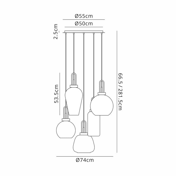 Nelson Lighting NLK15589 Acme 5 Light Round Pendant Brass Gold Matt Black