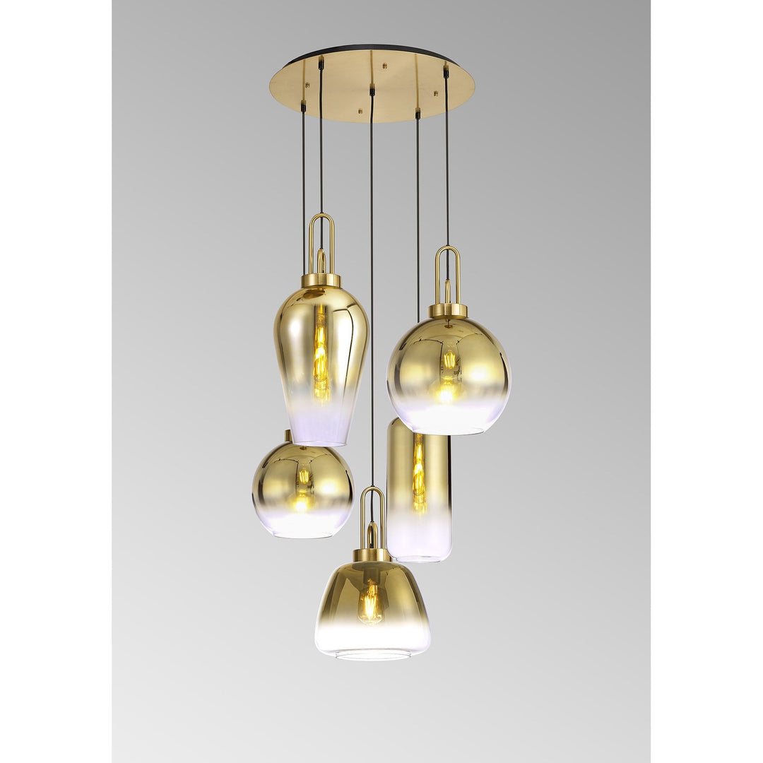 Nelson Lighting NLK15589 Acme 5 Light Round Pendant Brass Gold Matt Black