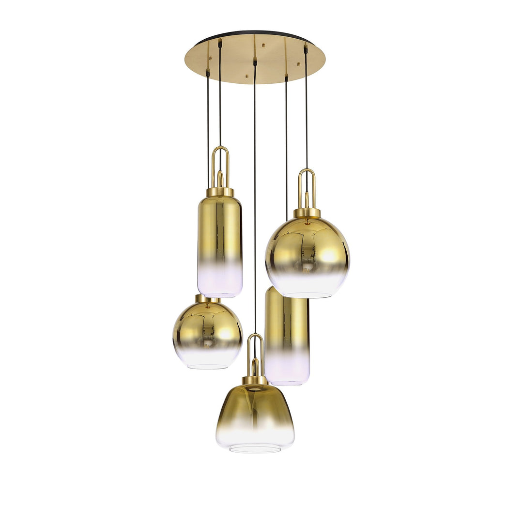 Nelson Lighting NLK15589 Acme 5 Light Round Pendant Brass Gold Matt Black