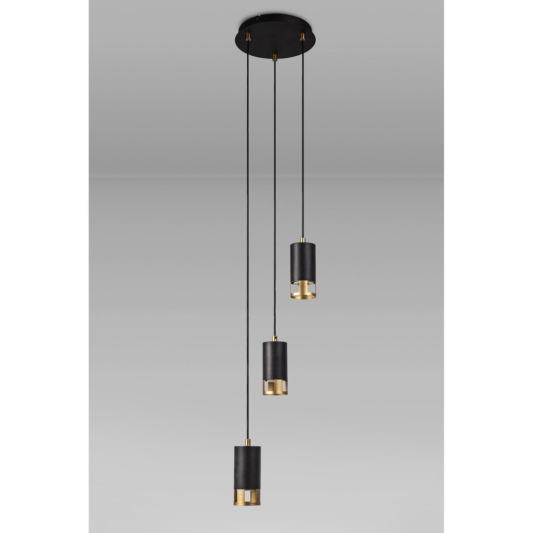 Nelson Lighting NL71259 Adner 3 Light Round Pendant Black Painted Gold