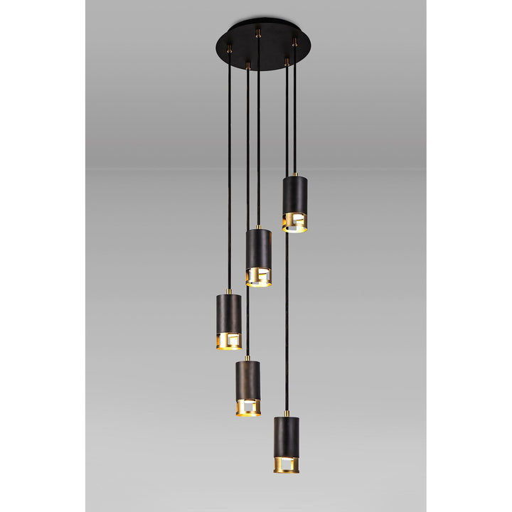 Nelson Lighting NL71269 Adner 5 Light Round Pendant Black Painted Gold