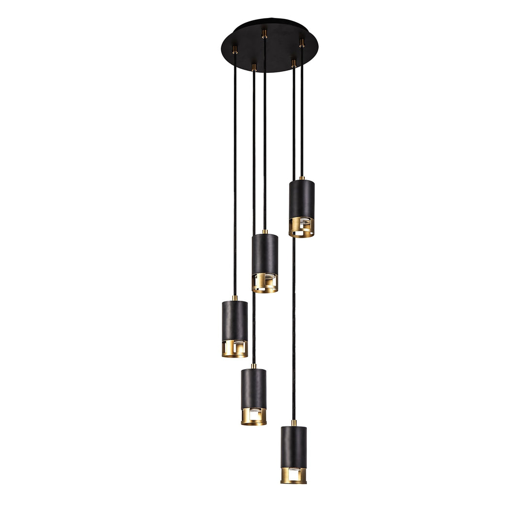 Nelson Lighting NL71269 Adner 5 Light Round Pendant Black Painted Gold