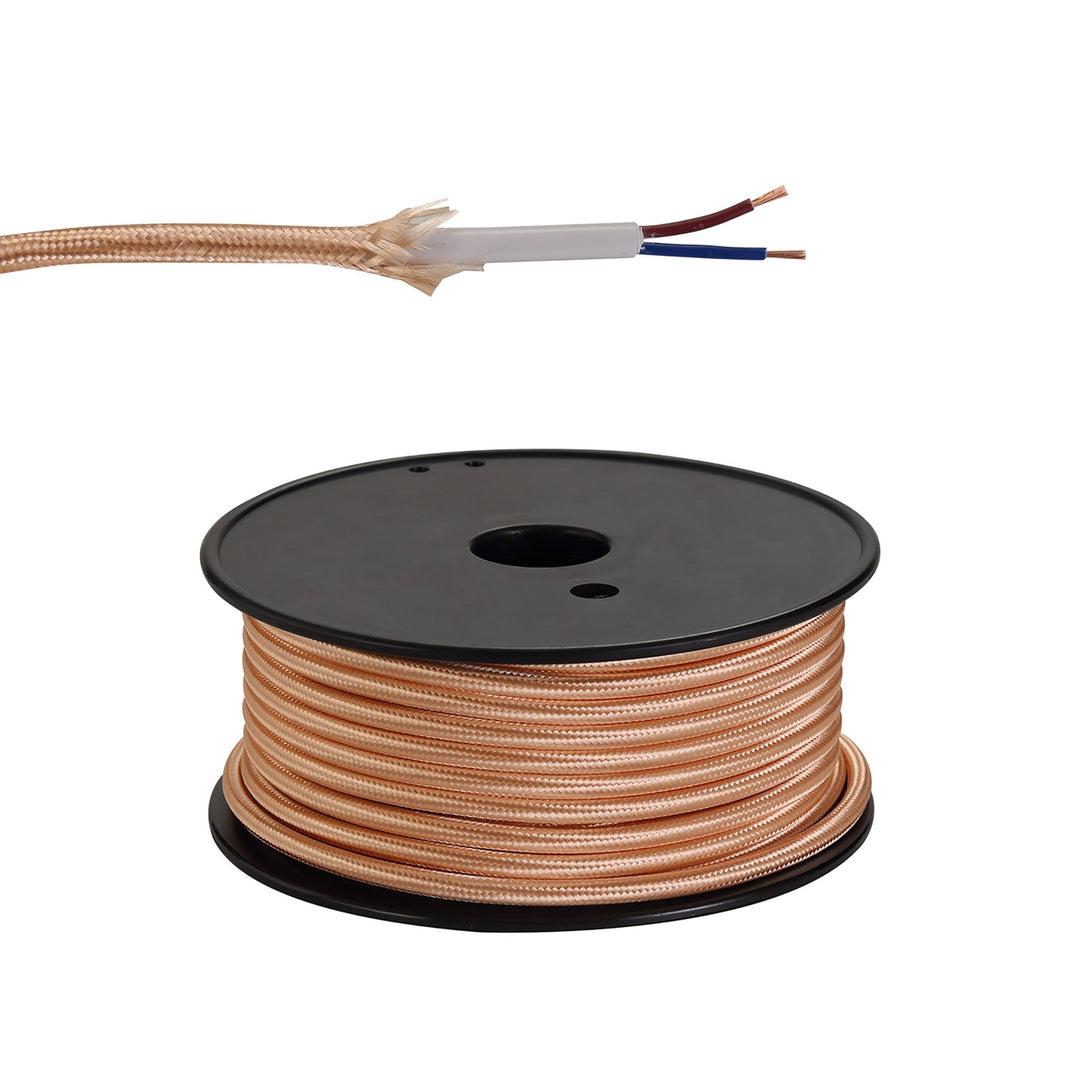 Nelson Lighting NL80769 Apollo 25m Roll Rose Gold Braided 2 Core 0.75mm Cable VDE Approved