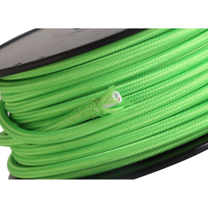 Nelson Lighting NL80799 Apollo 25m Roll Lime Green Braided 2 Core 0.75mm Cable VDE Approved