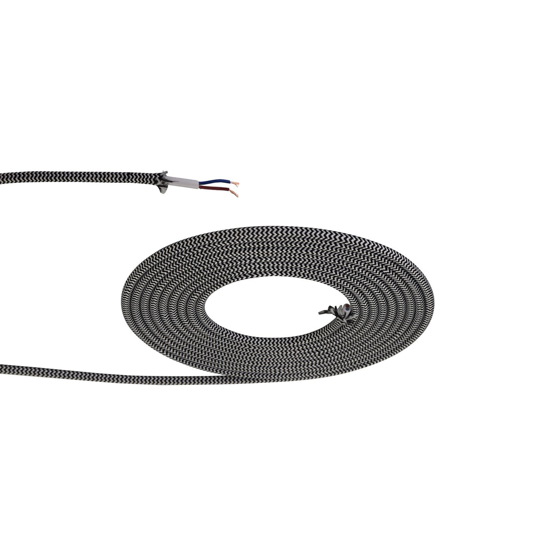 Nelson Lighting NL80859 Apollo 25m Roll Black & White Wave Stripes Braided 2 Core 0.75mm Cable VDE Approved